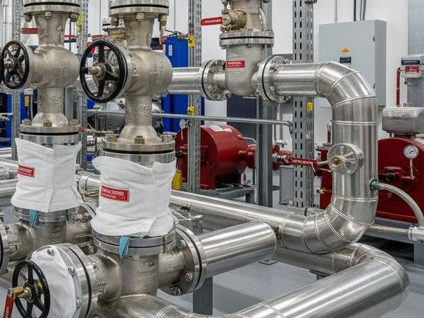 Stainless metal-jacketed valve manifold with removable insulation covers